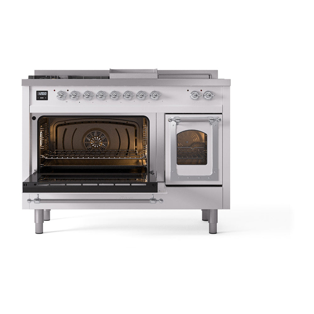 ILVE 48-Inch Nostalgie II Noblesse Natural Gas Dual Fuel Range with 5 Sealed Burners, Griddle, French Top and Triple Glass Door Oven in Custom RAL with Chrome Trim (UN48FSNMPRAC)