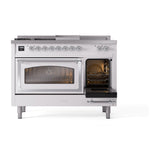 ILVE 48-Inch Nostalgie II Noblesse Natural Gas Dual Fuel Range with 5 Sealed Burners, Griddle, French Top and Triple Glass Door Oven in Custom RAL with Chrome Trim (UN48FSNMPRAC)