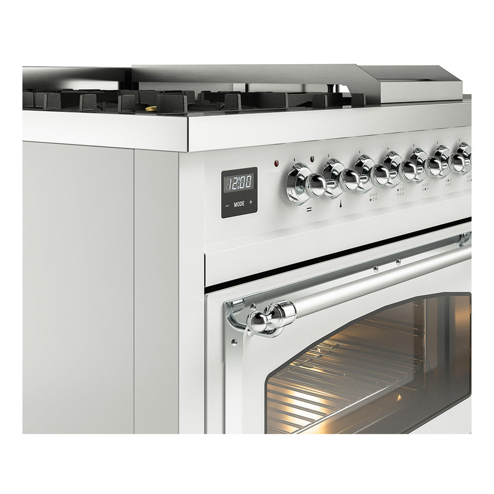 ILVE 48-Inch Nostalgie II Noblesse Natural Gas Dual Fuel Range with 5 Sealed Burners, Griddle, French Top and Triple Glass Door Oven in Custom RAL with Chrome Trim (UN48FSNMPRAC)