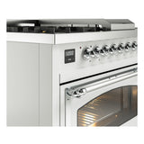 ILVE 48-Inch Nostalgie II Noblesse Natural Gas Dual Fuel Range with 5 Sealed Burners, Griddle, French Top and Triple Glass Door Oven in Custom RAL with Chrome Trim (UN48FSNMPRAC)