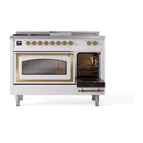 ILVE 48-Inch Nostalgie II Noblesse Propane Gas Dual Fuel Range with 5 Sealed Burners, Griddle, French Top and Triple Glass Door Oven in RAL with Brass Trim (UN48FSNMPRAGLP)