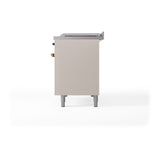 ILVE 48-Inch Nostalgie II Noblesse Dual Fuel Range with 5 Sealed Burners, Griddle, French Top and Solid Door Oven in Antique White with Bronze Trim (UN48FSQNMPAWB)