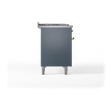 ILVE 48-Inch Nostalgie II Noblesse Propane Gas Dual Fuel Range with 5 Sealed Burners, Griddle, French Top and Solid Door Oven in Blue Grey with Brass Trim (UN48FSQNMPBGGLP)