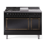 ILVE 48-Inch Nostalgie II Noblesse Propane Gas Dual Fuel Range with 5 Sealed Burners, Griddle, French Top and Solid Door Oven in Glossy Black with Bronze Trim (UN48FSQNMPBKBLP)
