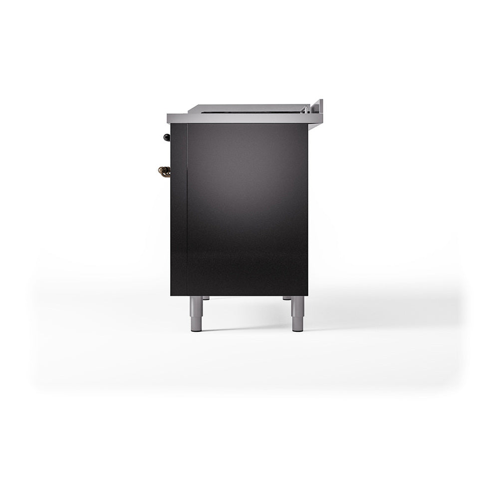 ILVE 48-Inch Nostalgie II Noblesse Propane Gas Dual Fuel Range with 5 Sealed Burners, Griddle, French Top and Solid Door Oven in Glossy Black with Bronze Trim (UN48FSQNMPBKBLP)
