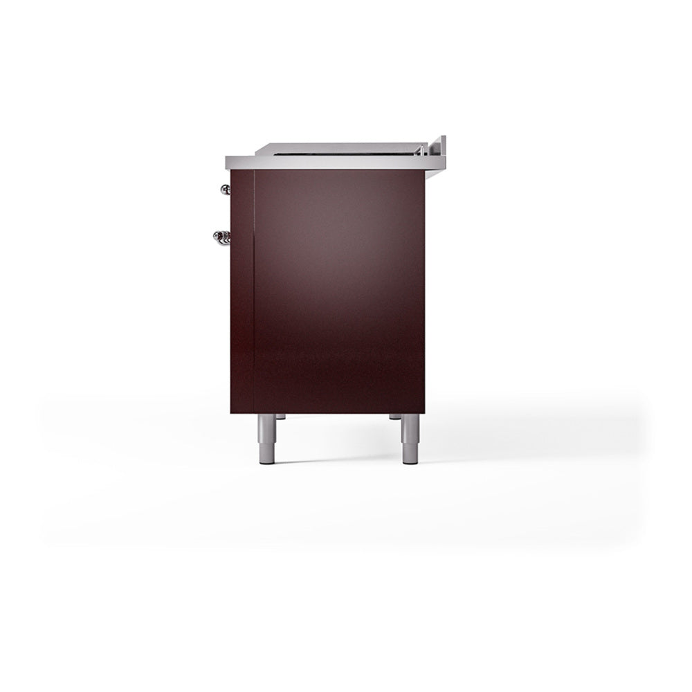 ILVE 48-Inch Nostalgie II Noblesse Dual Fuel Range with 5 Sealed Burners, Griddle, French Top and Solid Door Oven in Burgundy with Chrome Trim (UN48FSQNMPBUC)