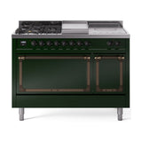 ILVE 48-Inch Nostalgie II Noblesse Propane Gas Dual Fuel Range with 5 Sealed Burners, Griddle, French Top and Solid Door Oven in Emerald Green with Bronze Trim (UN48FSQNMPEGBLP)