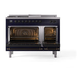 ILVE 48-Inch Nostalgie II Noblesse Propane Gas Dual Fuel Range with 5 Sealed Burners, Griddle, French Top and Solid Door Oven in Midnight Blue with Bronze Trim (UN48FSQNMPMBBLP)