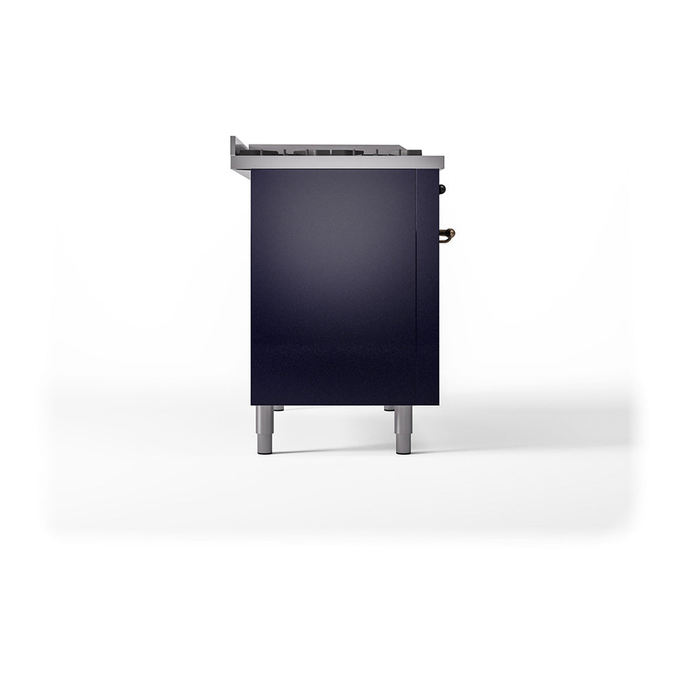 ILVE 48-Inch Nostalgie II Noblesse Natural Gas Dual Fuel Range with 5 Sealed Burners, Griddle, French Top and Solid Door Oven in Midnight Blue with Bronze Trim (UN48FSQNMPMBB)