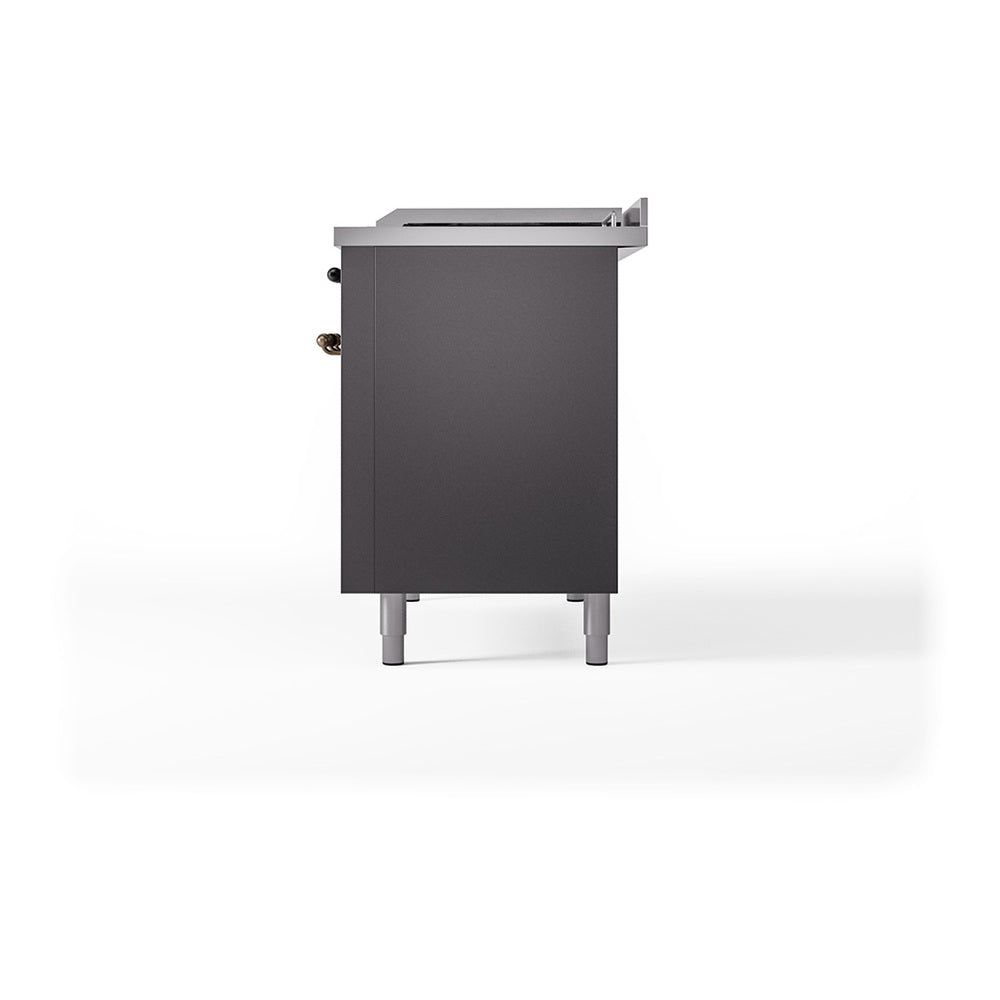 ILVE 48-Inch Nostalgie II Noblesse Natural Gas Dual Fuel Range with 5 Sealed Burners, Griddle, French Top and Solid Door Oven in Matte Graphite with Bronze Trim (UN48FSQNMPMGB)