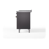 ILVE 48-Inch Nostalgie II Noblesse Natural Gas Dual Fuel Range with 5 Sealed Burners, Griddle, French Top and Solid Door Oven in Matte Graphite with Bronze Trim (UN48FSQNMPMGB)