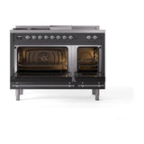 ILVE 48-Inch Nostalgie II Noblesse Propane Gas Dual Fuel Range with 5 Sealed Burners, Griddle, French Top and Solid Door Oven in Matte Graphite with Chrome Trim (UN48FSQNMPMGCLP)
