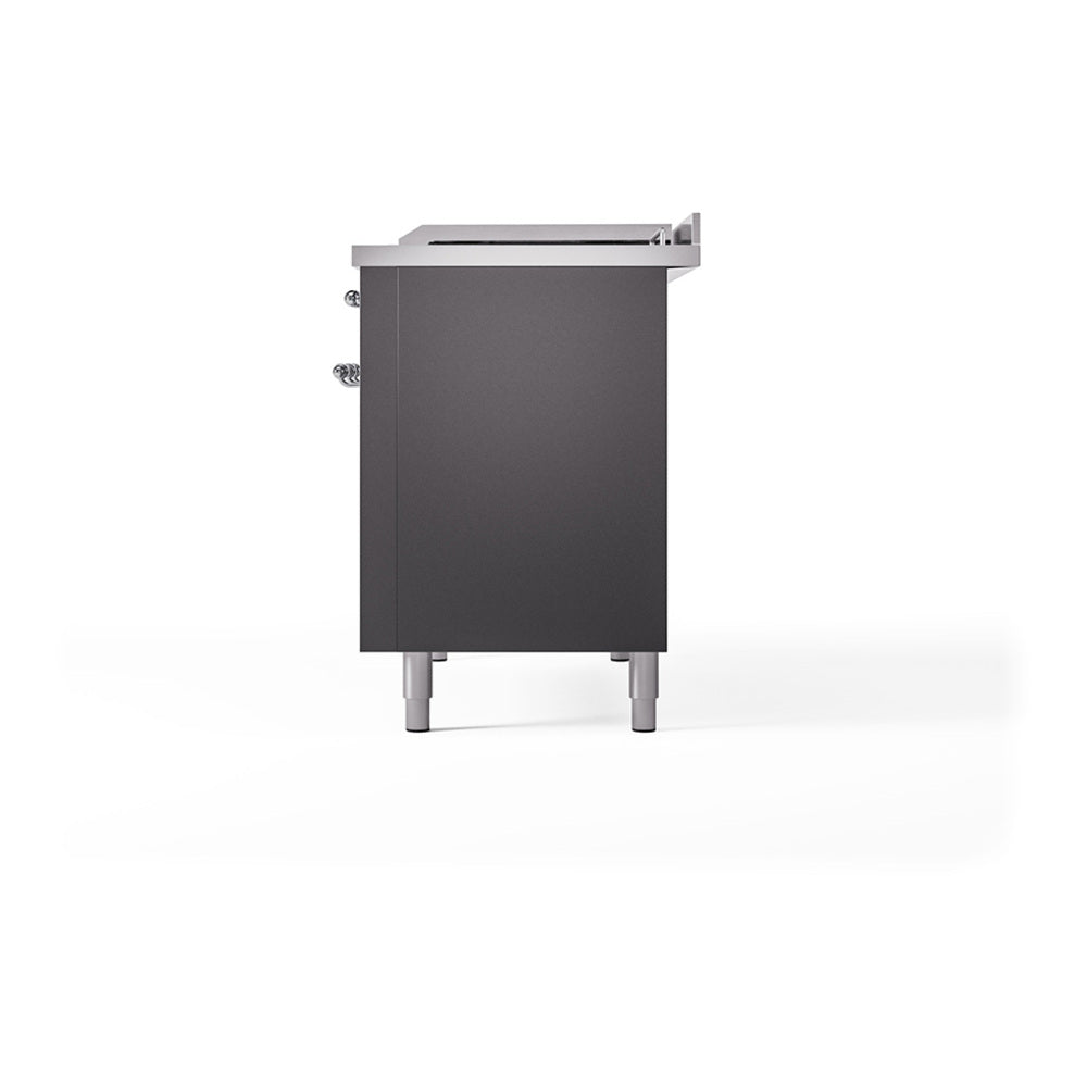 ILVE 48-Inch Nostalgie II Noblesse Propane Gas Dual Fuel Range with 5 Sealed Burners, Griddle, French Top and Solid Door Oven in Matte Graphite with Chrome Trim (UN48FSQNMPMGCLP)
