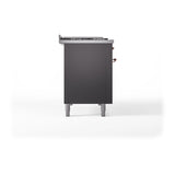 ILVE 48-Inch Nostalgie II Noblesse Propane Gas Dual Fuel Range with 5 Sealed Burners, Griddle, French Top and Solid Door Oven in Matte Graphite with Copper Trim
