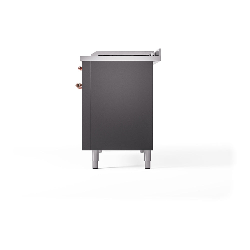 ILVE 48-Inch Nostalgie II Noblesse Propane Gas Dual Fuel Range with 5 Sealed Burners, Griddle, French Top and Solid Door Oven in Matte Graphite with Copper Trim