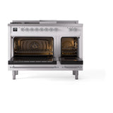 ILVE 48-Inch Nostalgie II Noblesse Natural Gas Dual Fuel Range with 5 Sealed Burners, Griddle, French Top and Solid Door Oven in Custom RAL with Chrome Trim (UN48FSQNMPRAC)