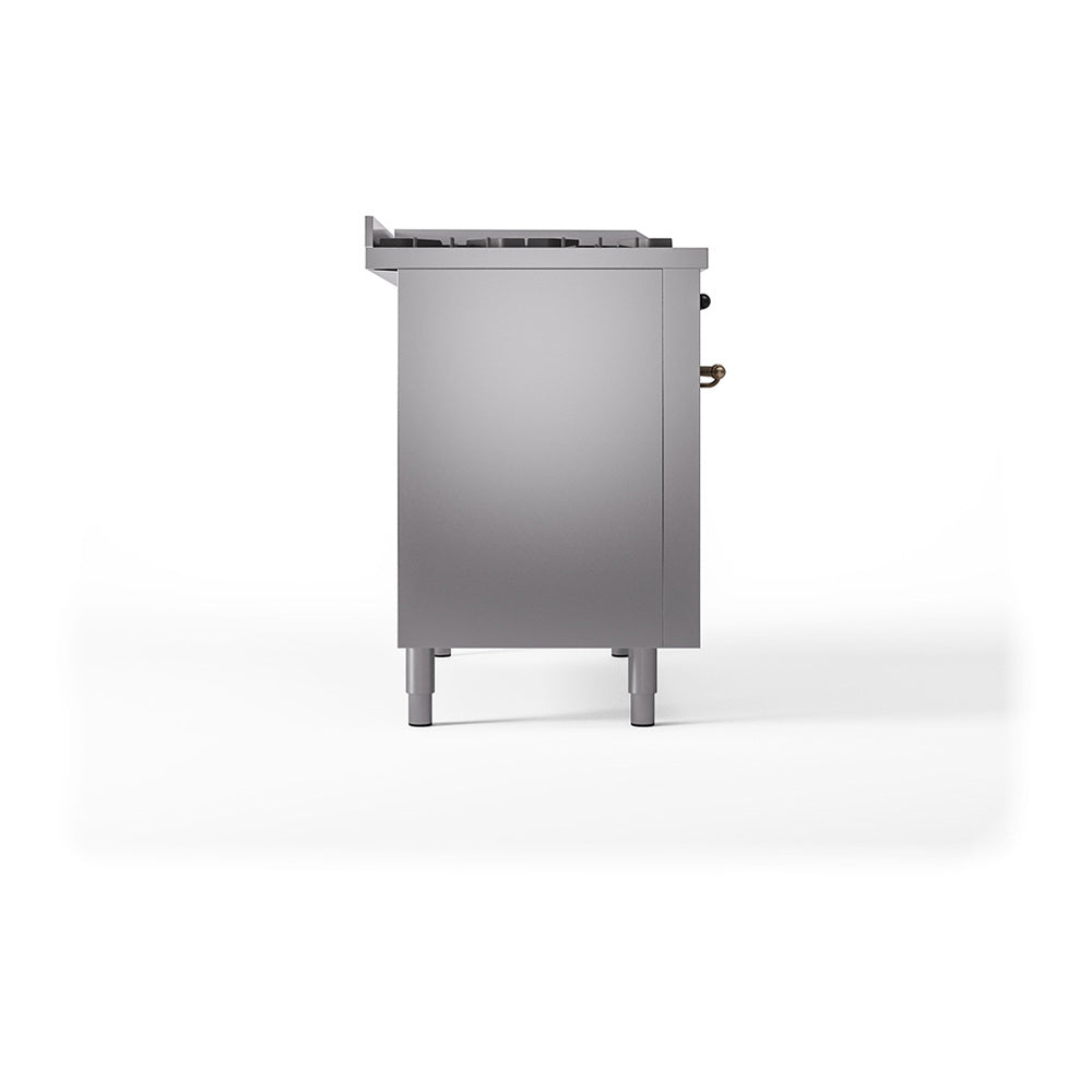 ILVE 48-Inch Nostalgie II Noblesse Propane Gas Dual Fuel Range with 5 Sealed Burners, Griddle, French Top and Solid Door Oven in Stainless Steel with Bronze Trim (UN48FSQNMPSSBLP)
