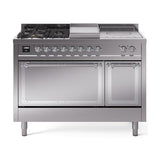 ILVE 48-Inch Nostalgie II Noblesse Propane Gas Dual Fuel Range with 5 Sealed Burners, Griddle, French Top and Solid Door Oven in Stainless Steel with Chrome Trim (UN48FSQNMPSSCLP)