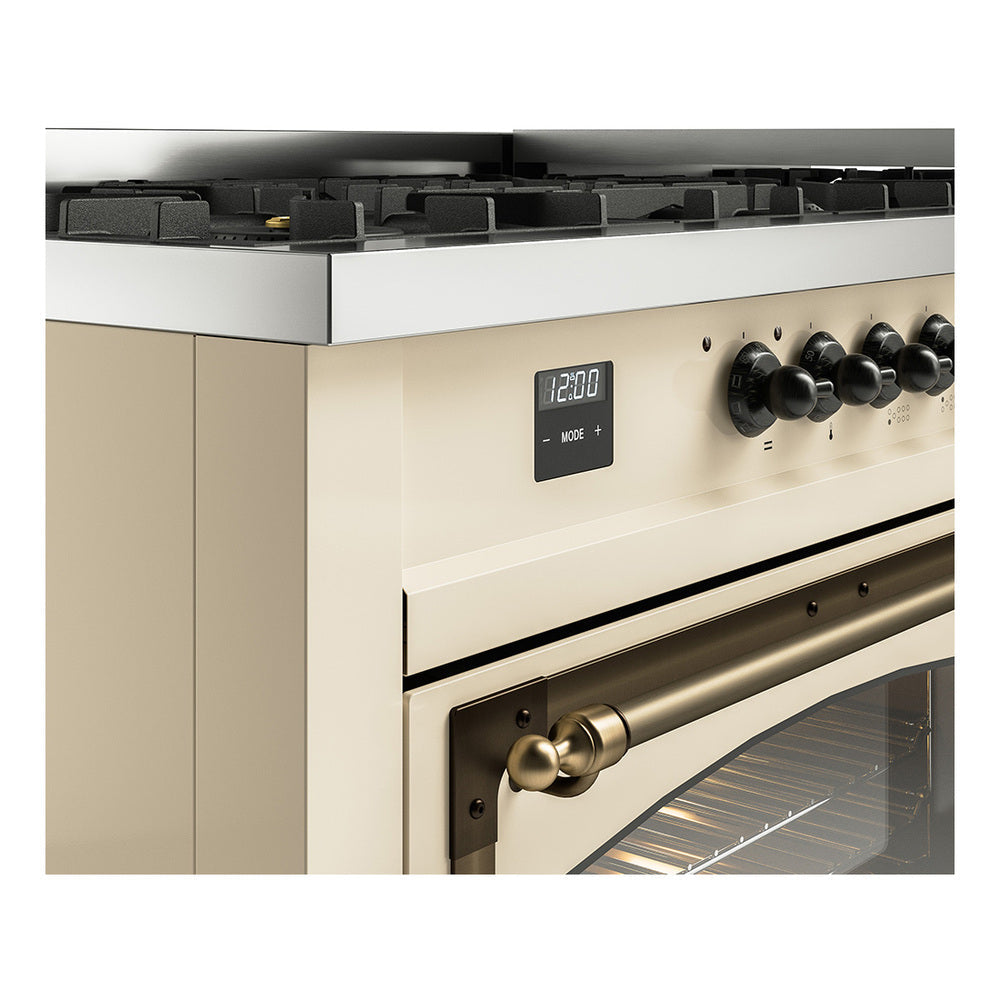 ILVE 60-Inch Nostalgie II Noblesse Propane Gas Dual Fuel Range with 9 Sealed Burners, Griddle, Triple Glass Door Oven in Antique White with Bronze Trim (UN60FNMPAWBLP)