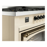 ILVE 60-Inch Nostalgie II Noblesse Propane Gas Dual Fuel Range with 9 Sealed Burners, Griddle, Triple Glass Door Oven in Antique White with Bronze Trim (UN60FNMPAWBLP)