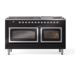 ILVE 60-Inch Nostalgie II Noblesse Natural Gas Dual Fuel Range   in Glossy Black with Chrome Trim (UN60FNMPBKC)