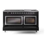 ILVE 60-Inch Nostalgie II Noblesse Propane Gas Dual Fuel Range with 9 Sealed Burners, Griddle, Triple Glass Door Oven in Glossy Black with Chrome Trim (UN60FNMPBKCLP)