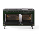 ILVE 60-Inch Nostalgie II Noblesse Natural Gas Dual Fuel Range   in Emerald Green with Bronze Trim (UN60FNMPEGB)