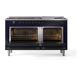 ILVE 60-Inch Nostalgie II Noblesse Propane Gas Dual Fuel Range with 9 Sealed Burners, Griddle, Triple Glass Door Oven in Midnight Blue with Bronze Trim (UN60FNMPMBBLP)