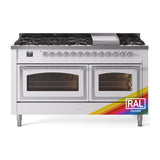 ILVE 60-Inch Nostalgie II Noblesse Propane Gas Dual Fuel Range with 9 Sealed Burners, Griddle, Triple Glass Door Oven in Custom RAL with Chrome Trim (UN60FNMPRACLP)