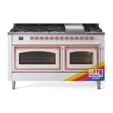 ILVE 60-Inch Nostalgie II Noblesse Propane Gas Dual Fuel Range with 9 Sealed Burners, Griddle, Triple Glass Door Oven in Custom RAL with Copper Trim (UN60FNMPRAPLP)