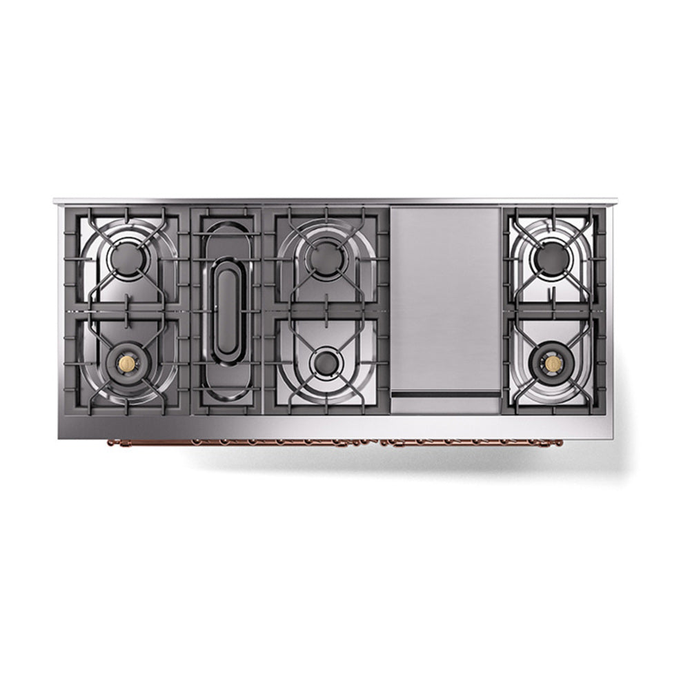ILVE 60-Inch Nostalgie II Noblesse Propane Gas Dual Fuel Range with 9 Sealed Burners, Griddle, Triple Glass Door Oven in Custom RAL with Copper Trim (UN60FNMPRAPLP)