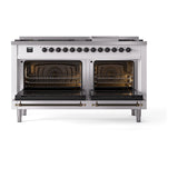 ILVE 60-Inch Nostalgie II Noblesse Propane Gas Dual Fuel Range with 9 Sealed Burners, Griddle, Triple Glass Door Oven in White with Bronze Trim (UN60FNMPWHBLP)