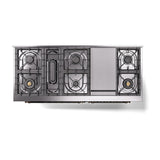 ILVE 60-Inch Nostalgie II Noblesse Propane Gas Dual Fuel Range with 9 Sealed Burners, Griddle, and Solid Door Oven in Blue Grey with Bronze Trim (UN60FQNMPBGBLP)