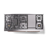 ILVE 60-Inch Nostalgie II Noblesse Natural Gas Dual Fuel Range with 9 Sealed Burners, Griddle, and Solid Door Oven in Blue Grey with Copper Trim (UN60FQNMPBGP)