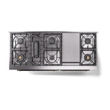 ILVE 60-Inch Nostalgie II Noblesse Natural Gas Dual Fuel Range with 9 Sealed Burners, Griddle, and Solid Door Oven in Midnight Blue with Bronze Trim (UN60FQNMPMBB)