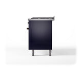 ILVE 60-Inch Nostalgie II Noblesse Natural Gas Dual Fuel Range with 9 Sealed Burners, Griddle, and Solid Door Oven in Midnight Blue with Bronze Trim (UN60FQNMPMBB)