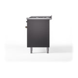 ILVE 60-Inch Nostalgie II Noblesse Natural Gas Dual Fuel Range with 9 Sealed Burners, Griddle, and Solid Door Oven in Matte Graphite with Bronze Trim (UN60FQNMPMGB)