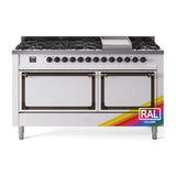 ILVE 60-Inch Nostalgie II Noblesse Propane Gas Dual Fuel Range with 9 Sealed Burners, Griddle, and Solid Door Oven in Custom RAL with Bronze Trim (UN60FQNMPRABLP)