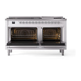 ILVE 60-Inch Nostalgie II Noblesse Natural Gas Dual Fuel Range with 9 Sealed Burners, Griddle, and Solid Door Oven in Custom RAL with Chrome Trim (UN60FQNMPRAC)