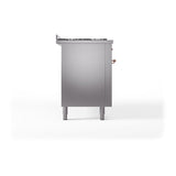 ILVE 60-Inch Nostalgie II Noblesse Propane Gas Dual Fuel Range with 9 Sealed Burners, Griddle, and Solid Door Oven in Stainless Steel with Copper Trim (UN60FQNMPSSPLP)