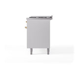 ILVE 60-Inch Nostalgie II Noblesse Propane Gas Dual Fuel Range with 9 Sealed Burners, Griddle, and Solid Door Oven in White with Brass Trim (UN60FQNMPWHGLP)