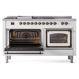 ILVE 60-Inch Nostalgie II Noblesse Natural Gas Dual Fuel Range with 7 Sealed Burners, Griddle, French Top, and Triple Glass Door Oven in Custom RAL with Bronze Trim (UN60FSNMPRAB)