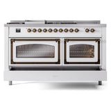 ILVE 60-Inch Nostalgie II Noblesse Natural Gas Dual Fuel Range with 7 Sealed Burners, Griddle, French Top, and Triple Glass Door Oven in Custom RAL with Bronze Trim (UN60FSNMPRAB)