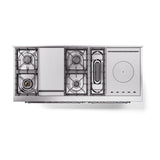 ILVE 60-Inch Nostalgie II Noblesse Natural Gas Dual Fuel Range with 7 Sealed Burners, Griddle, French Top, and Triple Glass Door Oven in RAL with Brass Trim (UN60FSNMPRAG)
