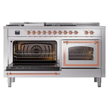 ILVE 60-Inch Nostalgie II Noblesse Propane Gas Dual Fuel Range with 7 Sealed Burners, Griddle, French Top and Triple Glass Door Oven in Stainless Steel with Copper Trim (UN60FSNMPSSPLP)