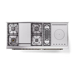 ILVE 60-Inch Nostalgie II Noblesse Propane Gas Dual Fuel Range with 7 Sealed Burners, Gridlde, French Top, and Solid Door Oven in Antique Whitewith Bronze Trim (UN60FSQNMPAWBLP)