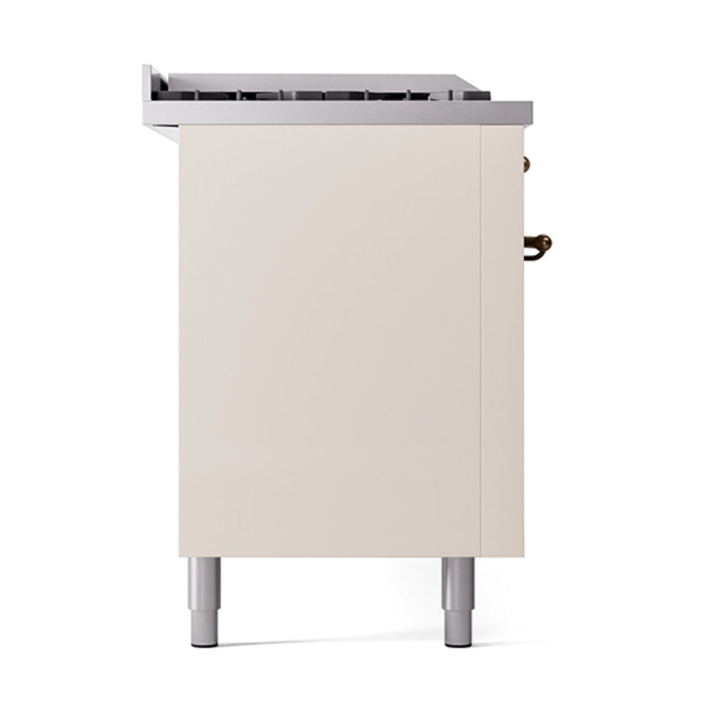 ILVE 60-Inch Nostalgie II Noblesse Propane Gas Dual Fuel Range with 7 Sealed Burners, Gridlde, French Top, and Solid Door Oven in Antique Whitewith Bronze Trim (UN60FSQNMPAWBLP)