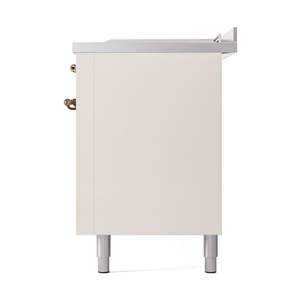 ILVE 60-Inch Nostalgie II Noblesse Propane Gas Dual Fuel Range with 7 Sealed Burners, Gridlde, French Top, and Solid Door Oven in Antique Whitewith Bronze Trim (UN60FSQNMPAWBLP)