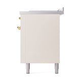 ILVE 60-Inch Nostalgie II Noblesse Propane Gas Dual Fuel Range with 7 Sealed Burners, Gridlde, French Top, and Solid Door Oven in Antique White with Brass Trim (UN60FSQNMPAWGLP)