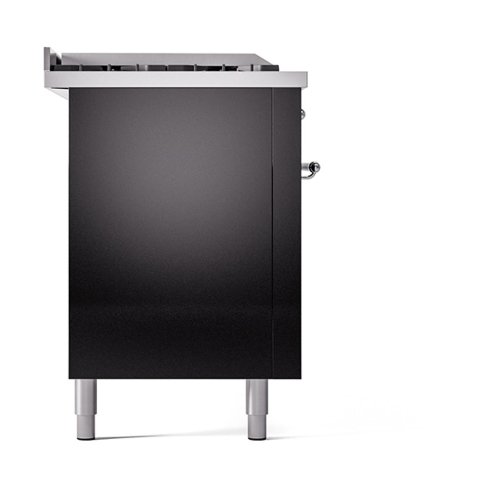 ILVE 60-Inch Nostalgie II Noblesse Propane Gas Dual Fuel Range with 7 Sealed Burners, Griddle, French Top, and Solid Door Oven in Glossy Black with Chrome Trim (UN60FSQNMPBKCLP)